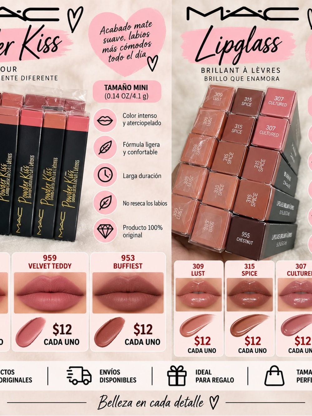 MAC Cosmetics Pink Beige Lipstick - Velvet Teddy & Buffest Shades